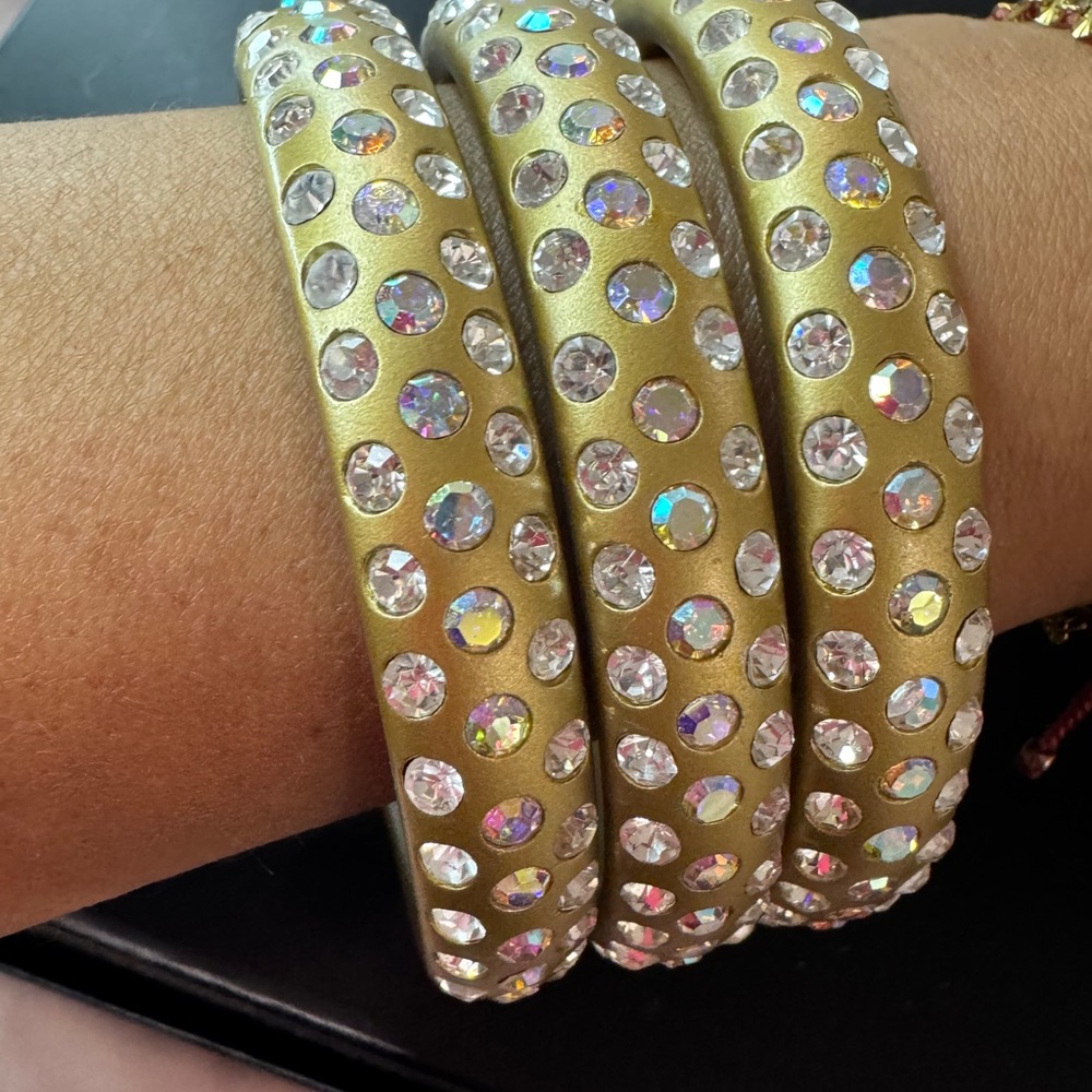Set of 3 Gold Bangle Bracelets with AB Crystals - Picture 6 of 6